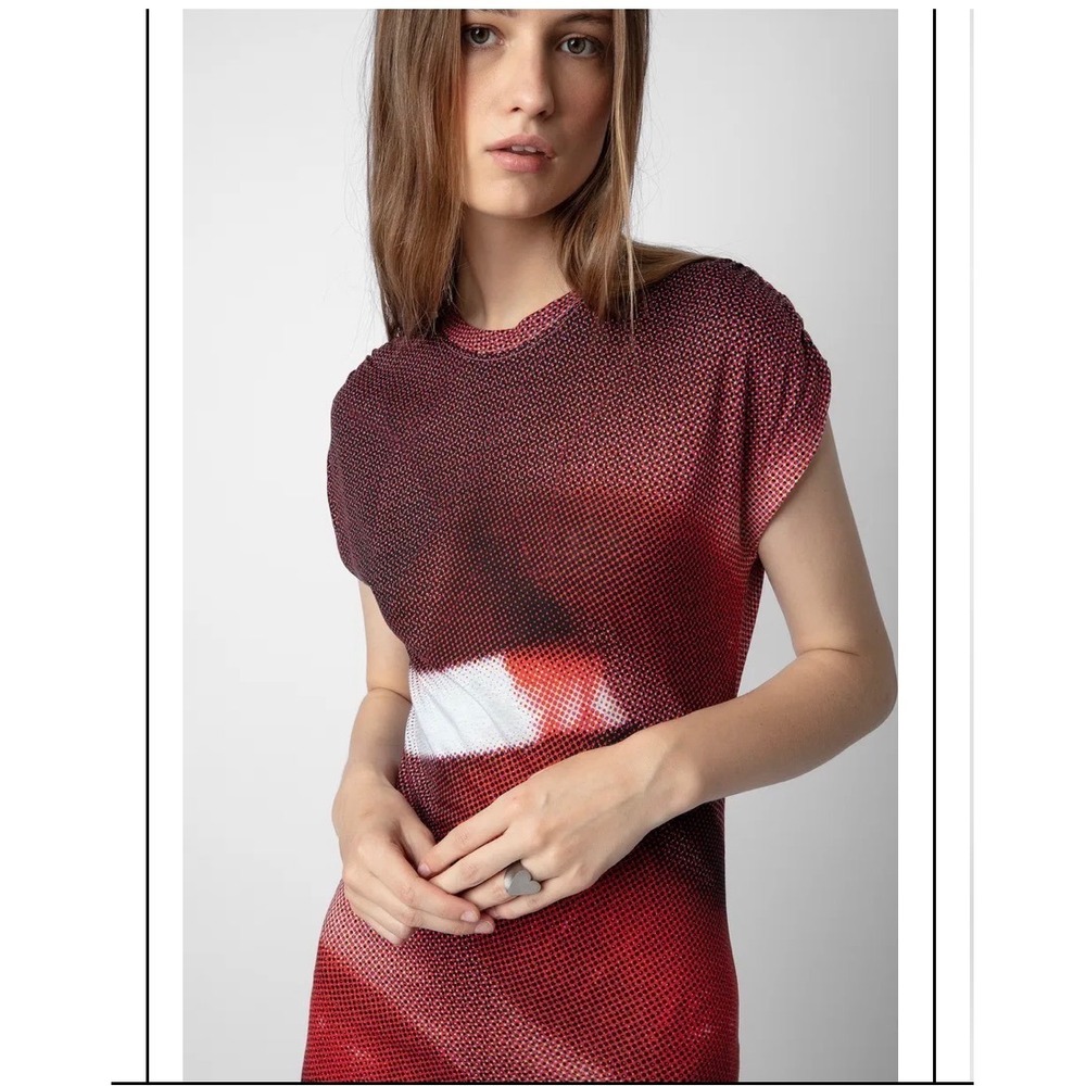 NWOT Zadig & Voltaire Adoni Double Lips Midi Dress Graphic XS Punk Pop Art - Picture 3 of 7